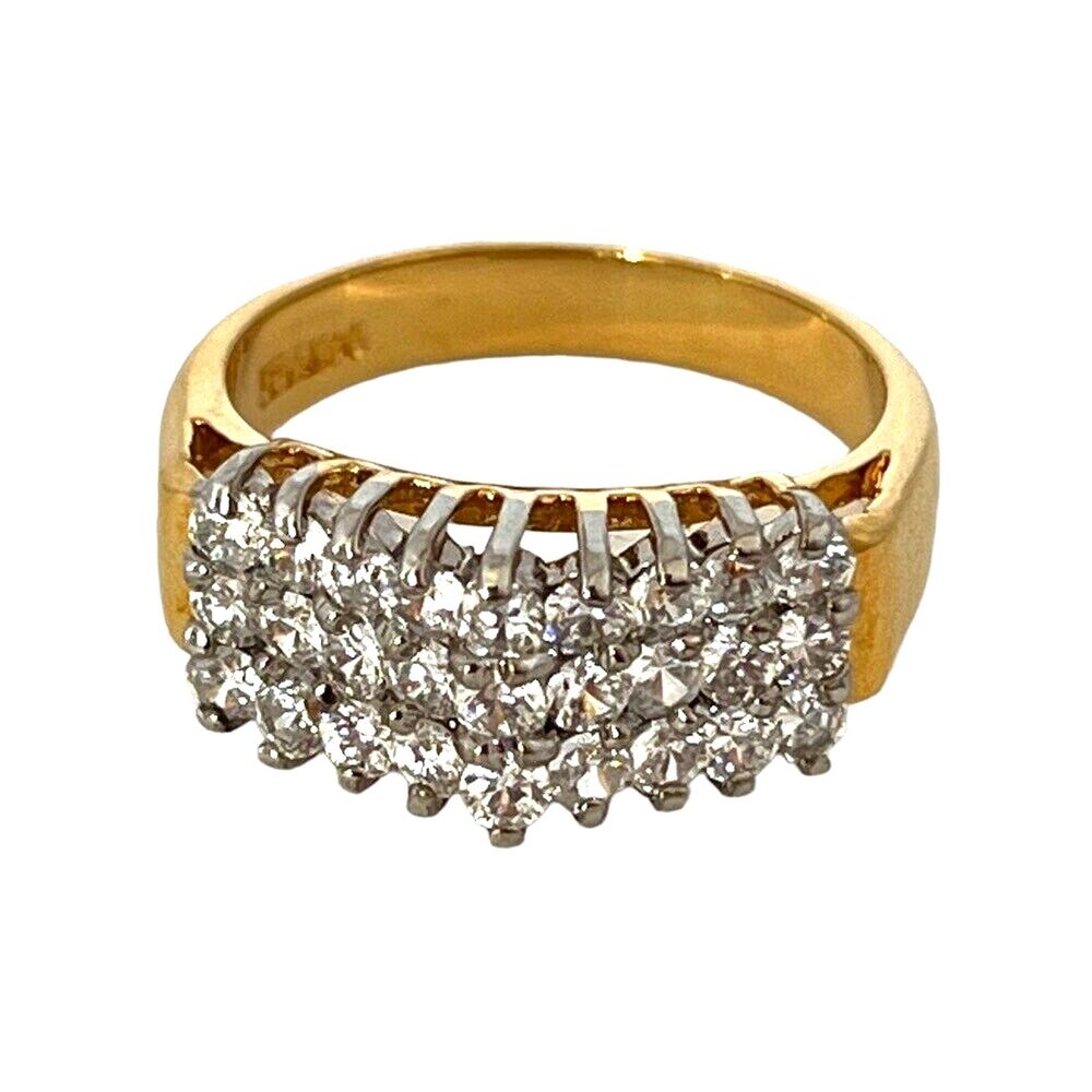 Vintage 1970s CZ Cluster Ring Size 6 14K HGE Gold Plate Original Unworn - 3E
